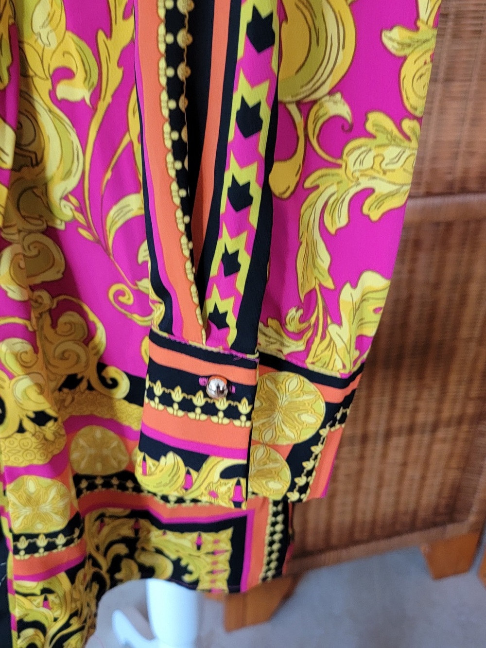 EUC Long Sleeve Pink & Gold Print Tie-Waist Dress - Picture 8 of 13